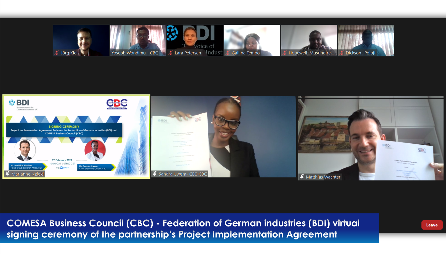BDI-CBC Project Implementation Agreement signing ceremony